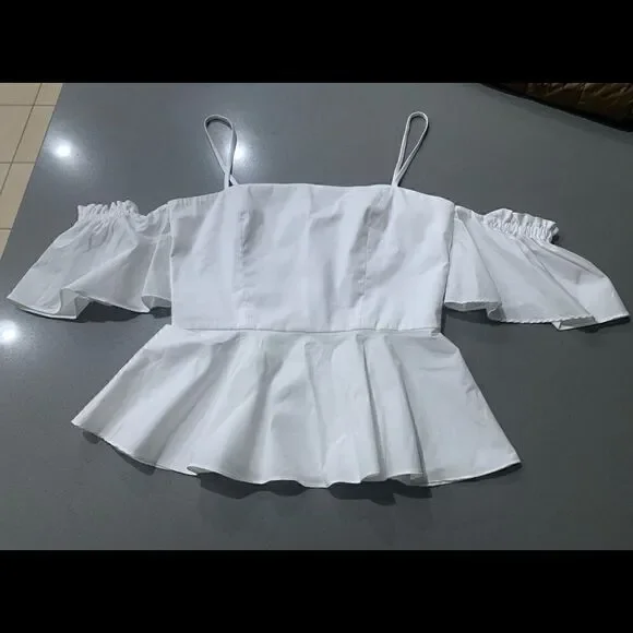 Milly Noelle Cold-Shoulder Ruffle Top Size 4 NWT MSRP $285 - Picture 4 of 6